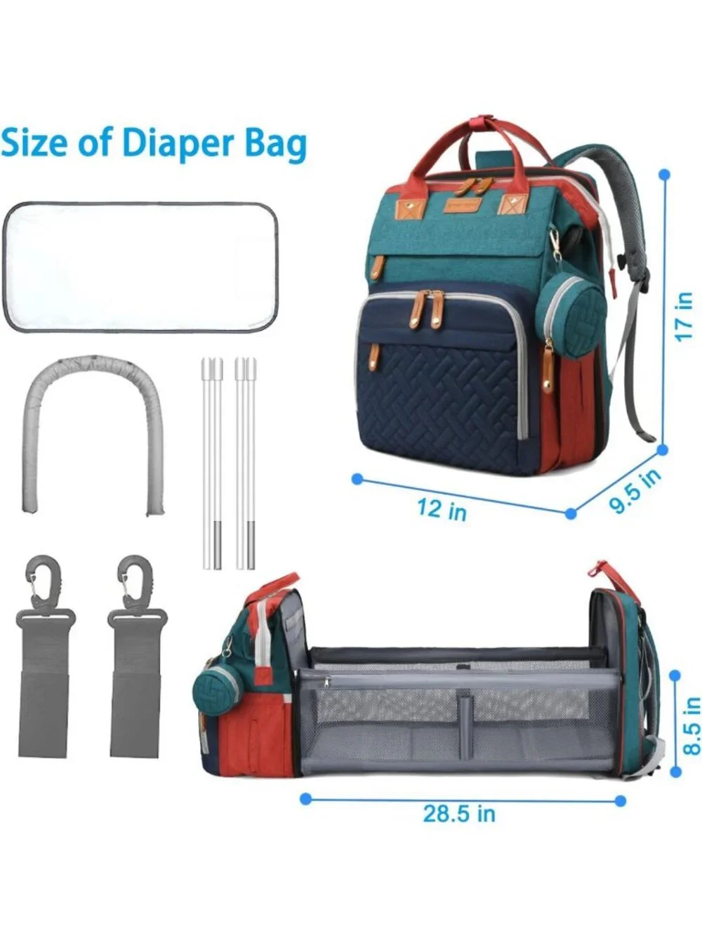 Stylish Waterproof Baby Diaper Bag Backpack with Changing Station & USB Port